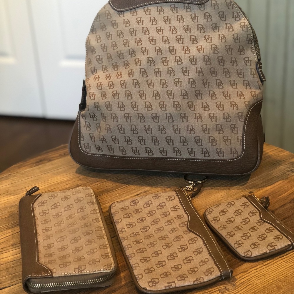 Dooney backpack, wallet & 2 zippered pouches